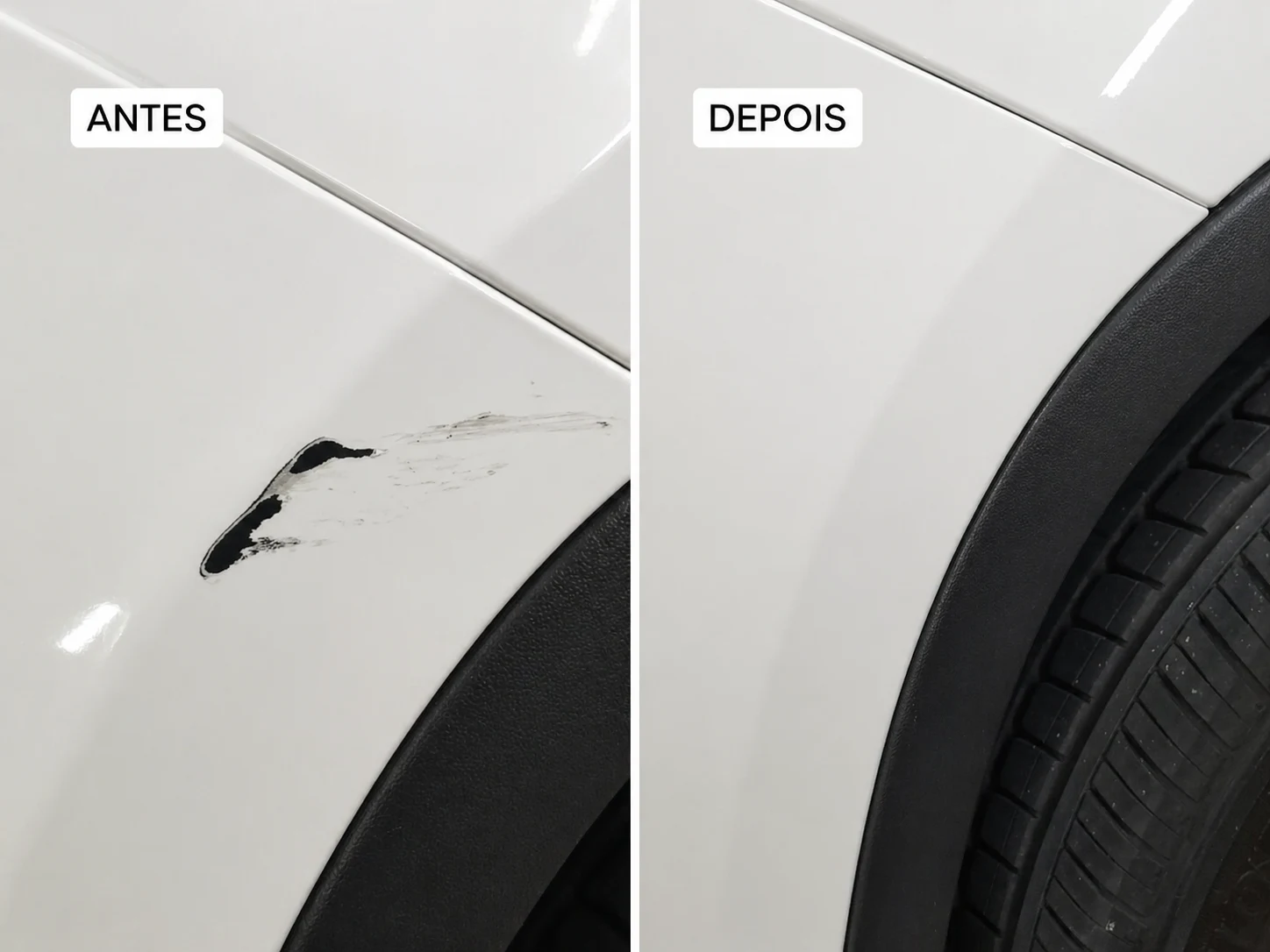 Reparo localizado de micropintura automotiva antes e depois